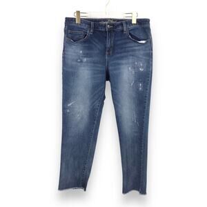 Universal Thread Mid-Rise Boyfriend Crop Jeans 14/32R Distressed Raw Hem Pocket